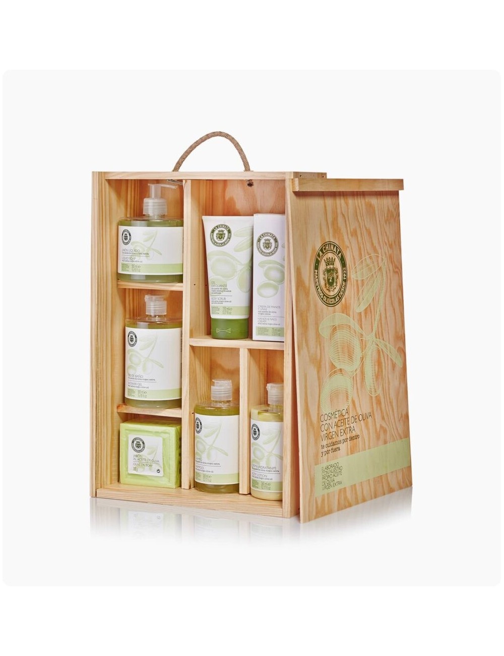 ESTUCHE REGALO DE MADERA DE COSMÉTICA BASE ACEITE DE OLIVA VIRGEN EXTRA